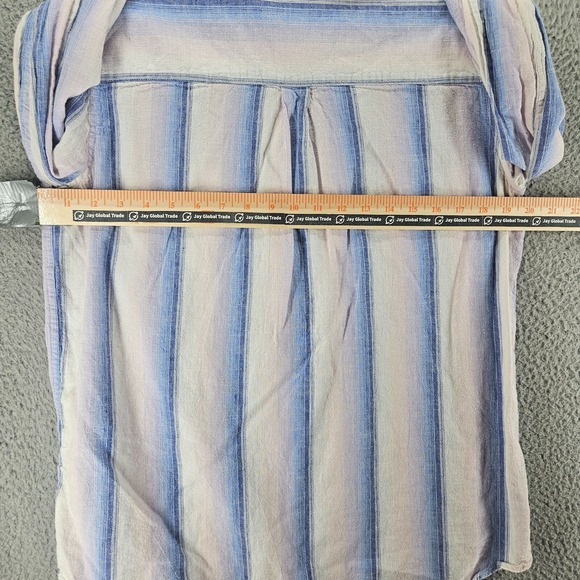 Gap Shirt Women Size Medium Linen Blend 1/2 Button Blue Pink White Striped - M - Picture 8 of 12